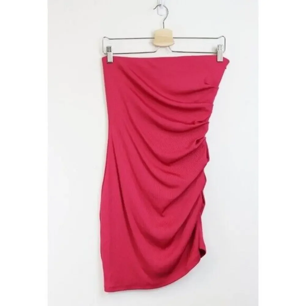 NBD Strapless Ruched Mini Dress in Raspberry - Picture 2 of 6